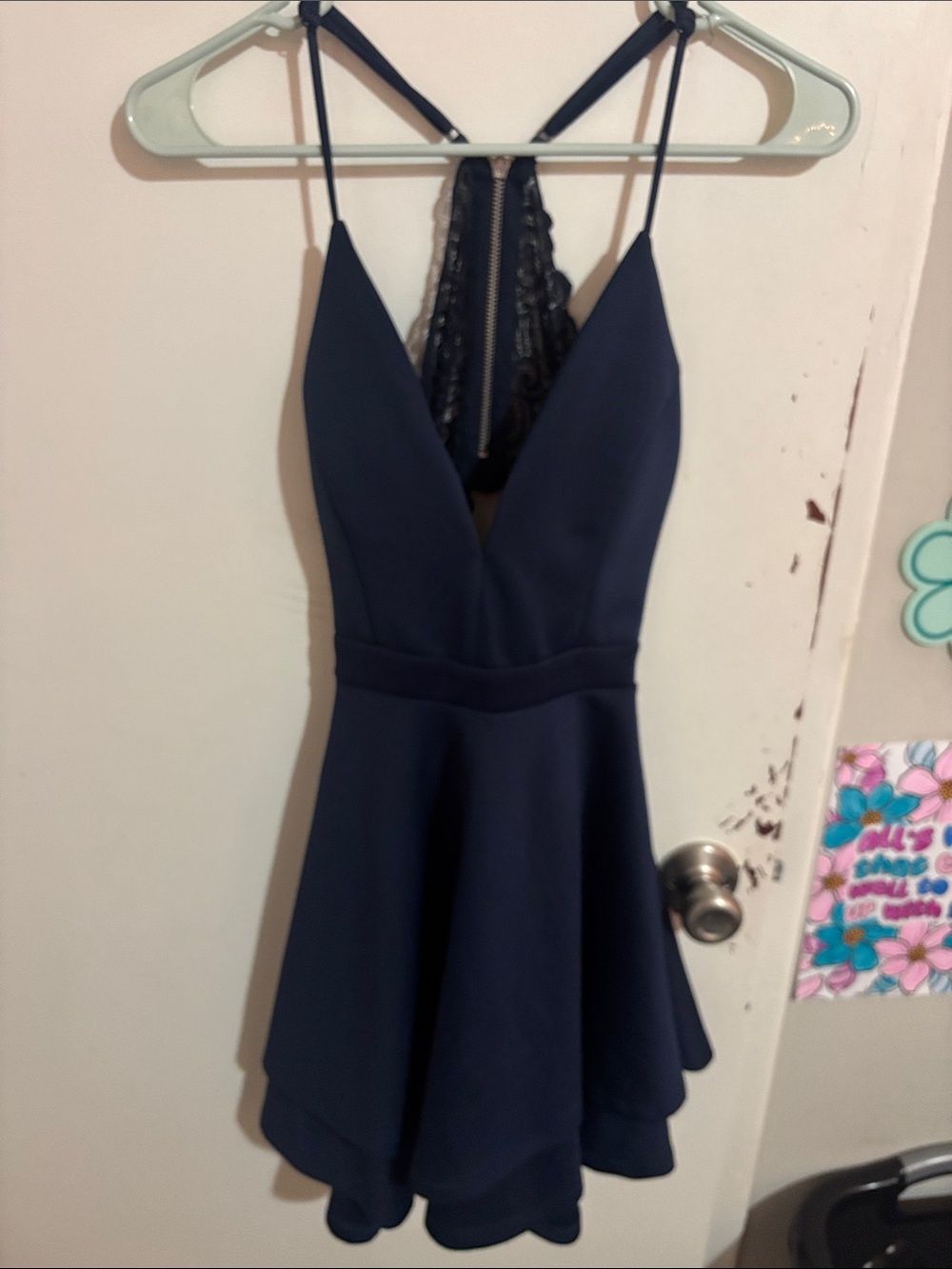 Junior's S Emerald Sundae Racerback Dress with Pockets & Built-in Bra Navy